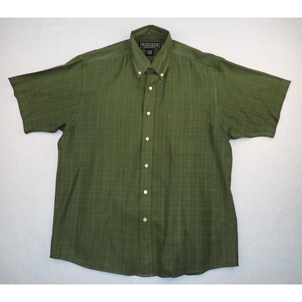 VTG Old School Clothing CO Mens Size L Green White Lines Shirt Short Sleeves